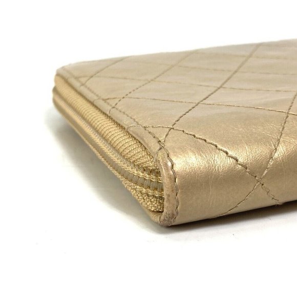 CHANEL CC Mark CC Matelasse Quilted Zip Around Long Wallet Calfskin Gold - Picture 6 of 16